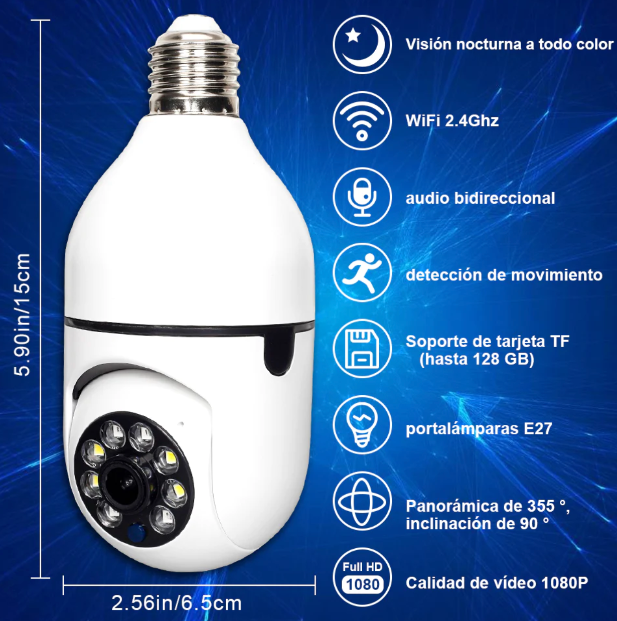 Camara de Seguridad Ampolleta 360 wifi